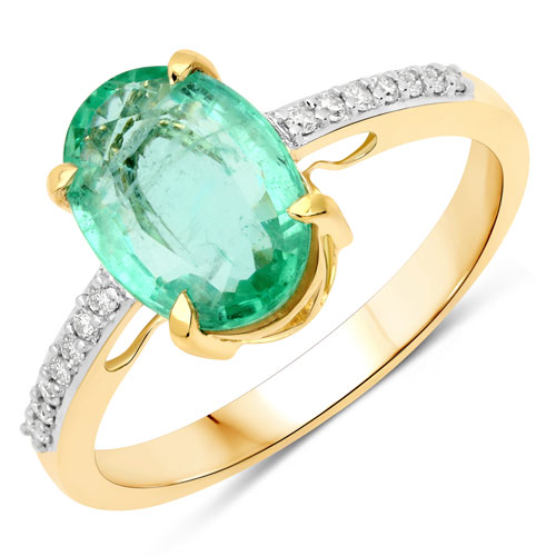 Emerald-2.02 Carat Genuine Colombian Emerald and White Diamond 14K Yellow Gold Ring