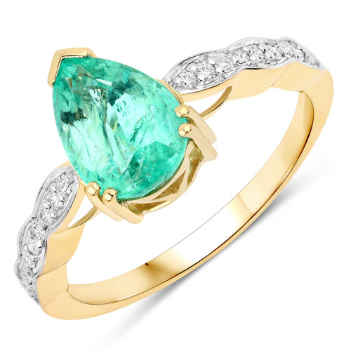 Emerald-1.86 Carat Genuine Colombian Emerald and White Diamond 14K Yellow Gold Ring