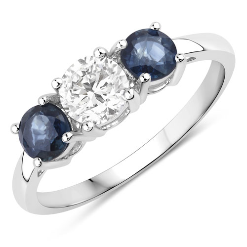 Sapphire-1.04 Carat Genuine Blue Sapphire and Lab Grown Diamond 14K White Gold Ring