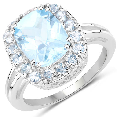 Rings-4.08 Carat Genuine Blue Topaz .925 Sterling Silver Ring