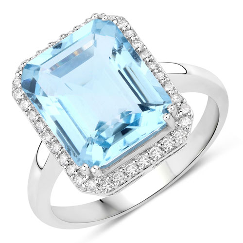 Rings-5.18 Carat Genuine Aquamarine and White Diamond 14K White Gold Ring