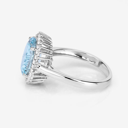 2.81 Carat Genuine Aquamarine and White Diamond 14K White Gold Ring