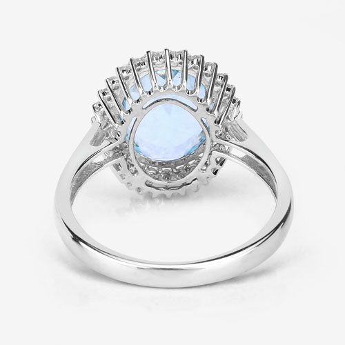 2.81 Carat Genuine Aquamarine and White Diamond 14K White Gold Ring