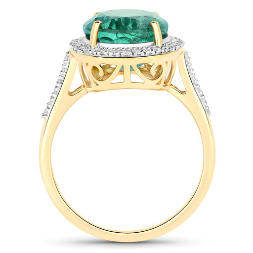 5.31 Carat Genuine Zambian Emerald and White Diamond 14K Yellow Gold Ring