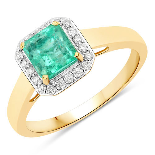 Emerald-1.52 Carat Genuine Colombian Emerald and White Diamond 14K Yellow Gold Ring