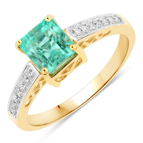 Emerald-1.38 Carat Genuine Colombian Emerald and White Diamond 14K Yellow Gold Ring