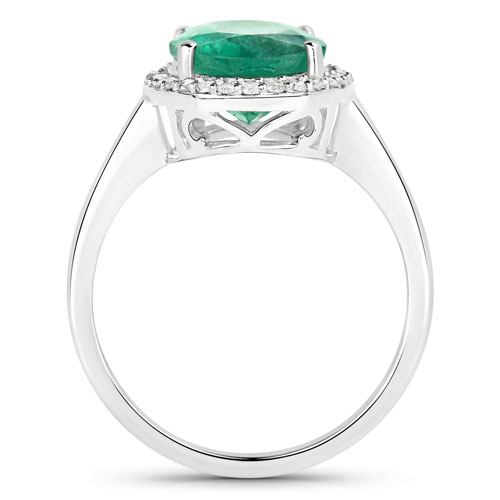 3.17 Carat Genuine Zambian Emerald and White Diamond Ring