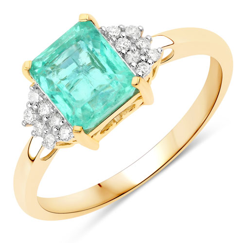 Emerald-1.81 Carat Genuine Colombian Emerald and White Diamond 14K Yellow Gold Ring