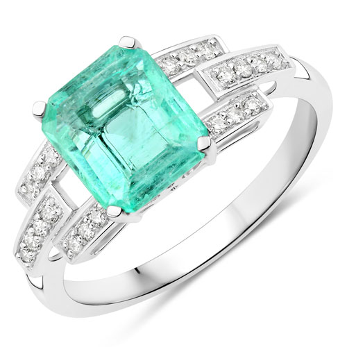 Emerald-1.98 Carat Genuine Colombian Emerald and White Diamond 14K White Gold Ring