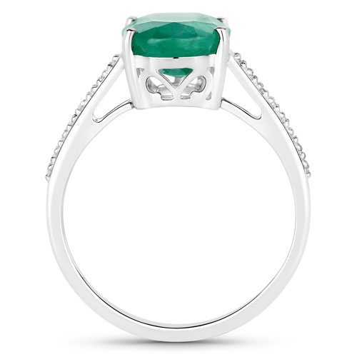 3.12 Carat Genuine Zambian Emerald and White Diamond 14K White Gold Ring