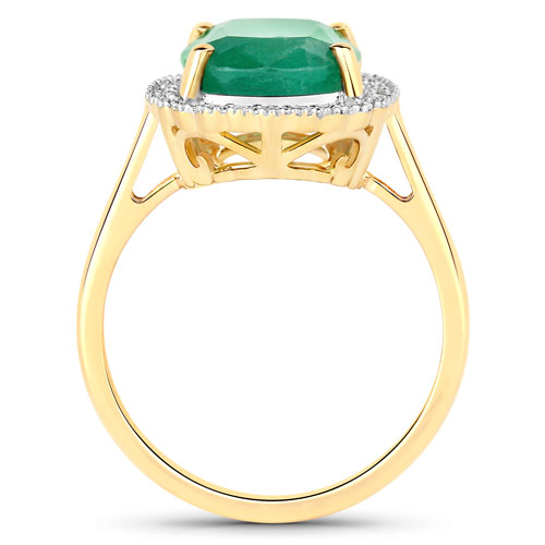 4.47 Carat Genuine Zambian Emerald and White Diamond 14K Yellow Gold Ring