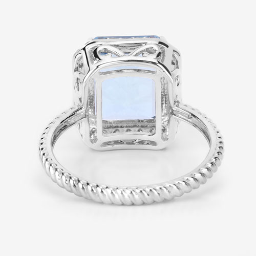 4.13 Carat Genuine Aquamarine and White Diamond 14K White Gold Ring