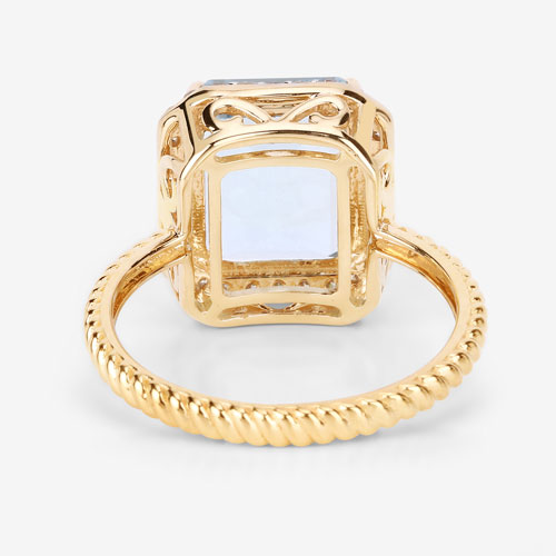 4.13 Carat Genuine Aquamarine and White Diamond 14K Yellow Gold Ring