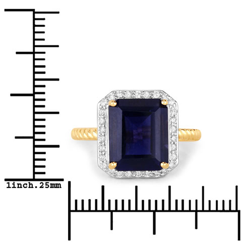 3.65 Carat Genuine Iolite and White Diamond 14K Yellow Gold Ring