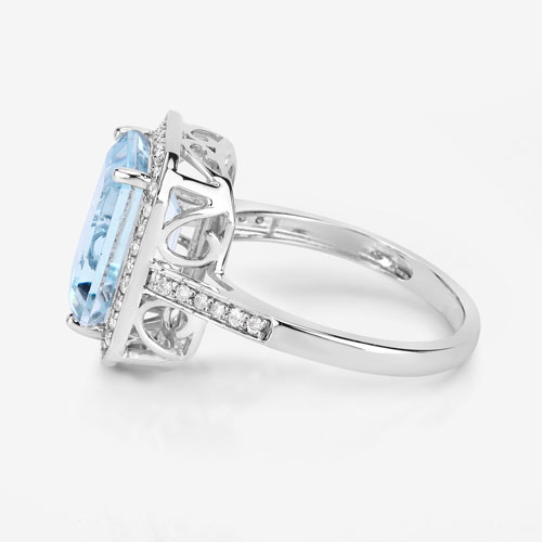 4.69 Carat Genuine Aquamarine and White Diamond 14K White Gold Ring