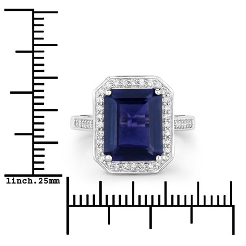 3.70 Carat Genuine Iolite and White Diamond 14K White Gold Ring