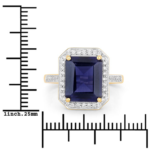 3.70 Carat Genuine Iolite and White Diamond 14K Yellow Gold Ring