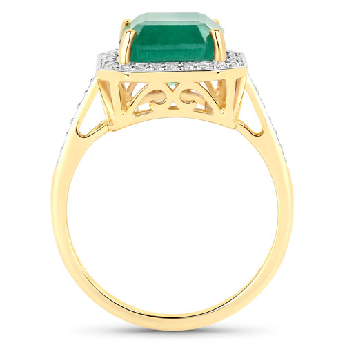 4.70 Carat Genuine Zambian Emerald and White Diamond 14K Yellow Gold Ring