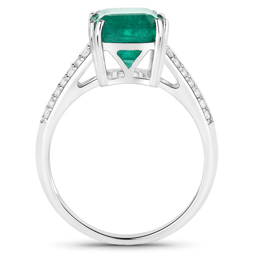 4.65 Carat Genuine Zambian Emerald and White Diamond 14K White Gold Ring