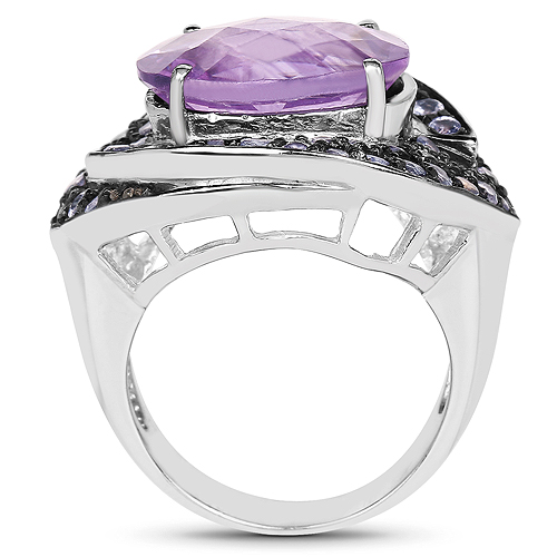 5.95 Carat Genuine Amethyst and Tanzanite .925 Sterling Silver Ring