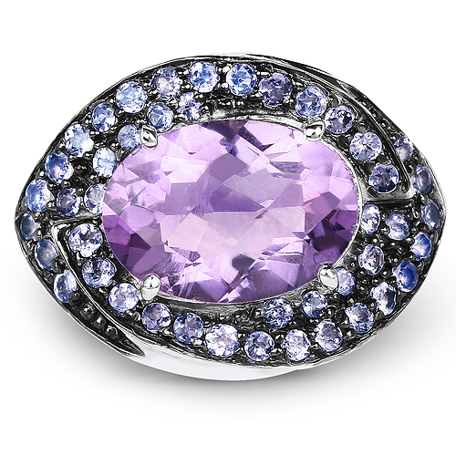 5.95 Carat Genuine Amethyst and Tanzanite .925 Sterling Silver Ring
