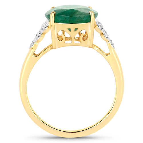4.68 Carat Genuine Zambian Emerald and White Diamond 14K Yellow Gold Ring