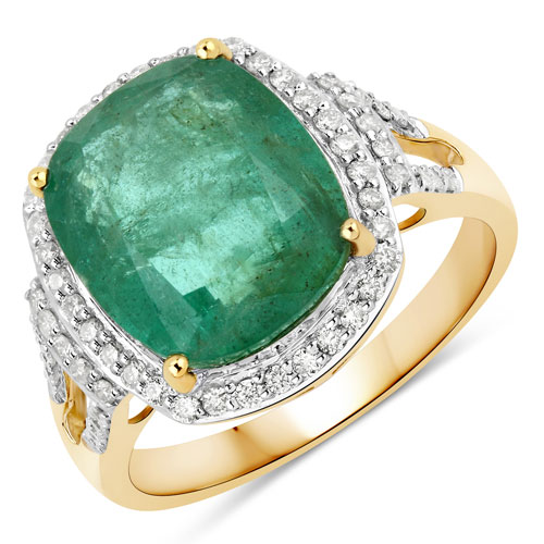 Emerald-6.09 Carat Genuine Zambian Emerald and White Diamond Ring