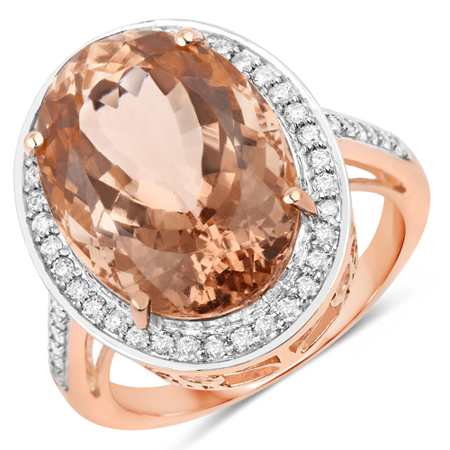 Rings-10.16 Carat Genuine Morganite and White Diamond 14K Rose Gold Ring