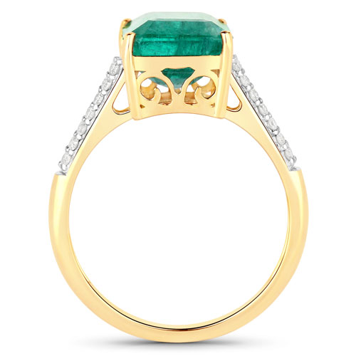 4.94 Carat Genuine Zambian Emerald and White Diamond 14K Yellow Gold Ring