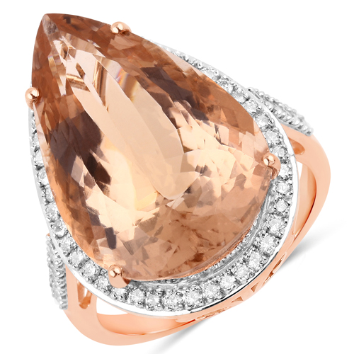 Rings-13.02 Carat Genuine Morganite and White Diamond 14K Rose Gold Ring