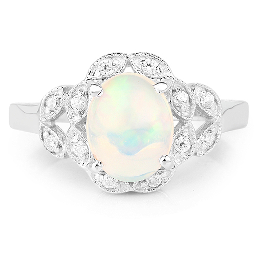 1.95 Carat Genuine Ethiopian Opal and White Cubic Zirconia .925 Sterling Silver Ring