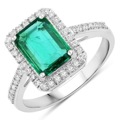 Emerald-1.52 Carat Genuine Zambian Emerald and White Diamond Ring