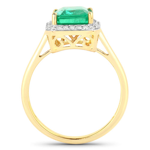 2.97 Carat Genuine Zambian Emerald and White Diamond 14K Yellow Gold Ring