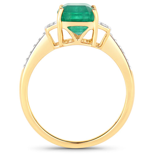 3.45 Carat Genuine Zambian Emerald and White Diamond 14K Yellow Gold Ring