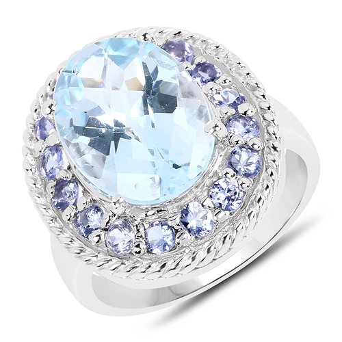 Rings-7.41 Carat Genuine Blue Topaz and Tanzanite .925 Sterling Silver Ring