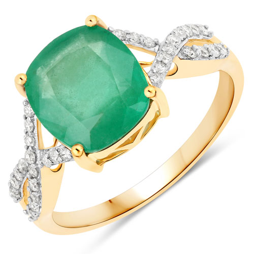 Emerald-2.84 Carat Genuine Zambian Emerald and White Diamond 14K Yellow Gold Ring