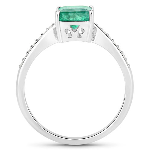 1.67 Carat Genuine Zambian Emerald and White Diamond 14K White Gold Ring