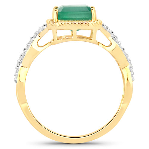 2.40 Carat Genuine Zambian Emerald and White Diamond 14K Yellow Gold Ring