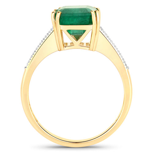 2.83 Carat Genuine Zambian Emerald and White Diamond 14K Yellow Gold Ring