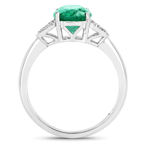 1.47 Carat Genuine Zambian Emerald and White Diamond 14K White Gold Ring