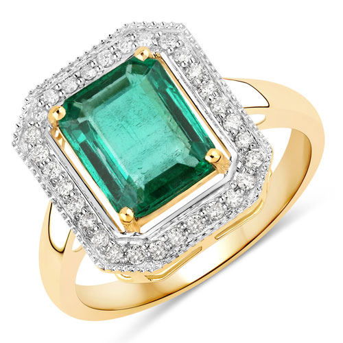 Emerald-2.27 Carat Genuine Zambian Emerald and White Diamond 14K Yellow Gold Ring