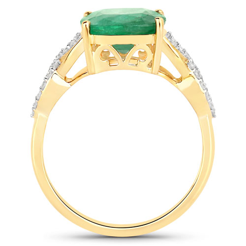 2.96 Carat Genuine Zambian Emerald and White Diamond 14K Yellow Gold Ring