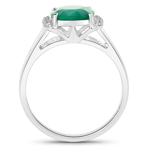 1.98 Carat Genuine Zambian Emerald and White Diamond 14K White Gold Ring