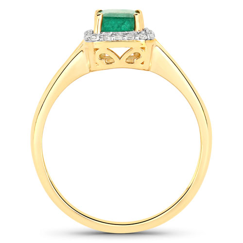 1.24 Carat Genuine Zambian Emerald and White Diamond 14K Yellow Gold Ring