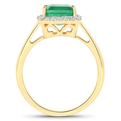2.17 Carat Genuine Zambian Emerald and White Diamond 14K Yellow Gold Ring