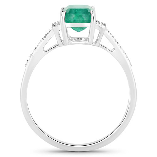 1.79 Carat Genuine Zambian Emerald and White Diamond 14K White Gold Ring