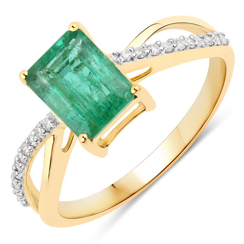Emerald-1.43 Carat Genuine Zambian Emerald and White Diamond Ring