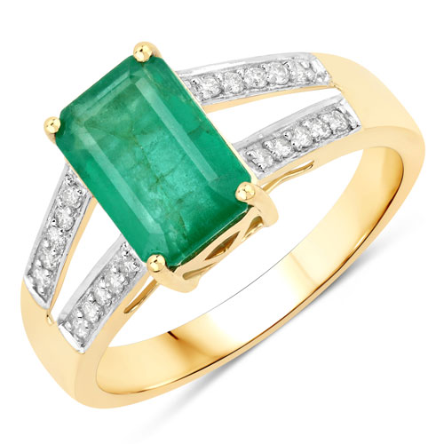 Emerald-1.94 Carat Genuine Zambian Emerald and White Diamond 14K Yellow Gold Ring