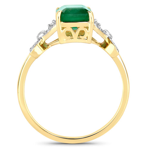 2.16 Carat Genuine Zambian Emerald and White Diamond 14K Yellow Gold Ring