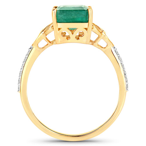 2.64 Carat Genuine Zambian Emerald and White Diamond 14K Yellow Gold Ring